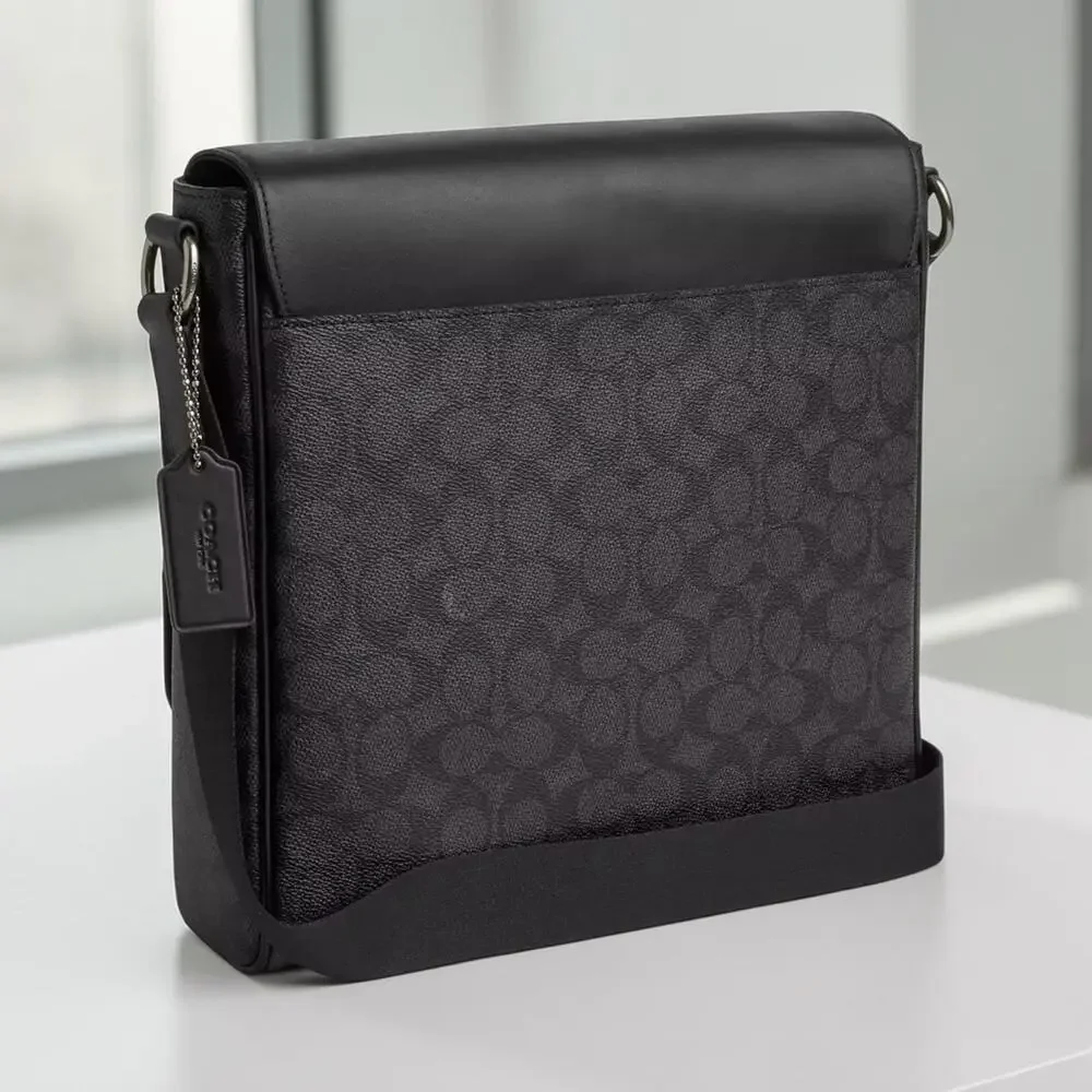 Coach NWT Houston Map Bag Signature Canvas Charcoal Black Messenger CZ399 Men
